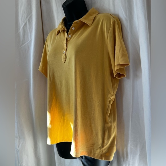 L.L. Bean 100% Cotton Mustard Yellow Short Sleeve Collared Polo Womens Sz XL Reg - Picture 2 of 4